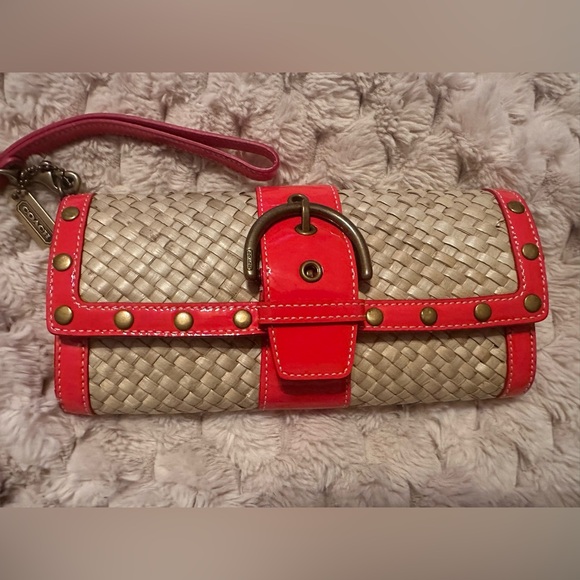 Coach Handbags - Authentic Coach Vintage Straw Wristlet! Tangerine Orange NWOT / Dust Bag